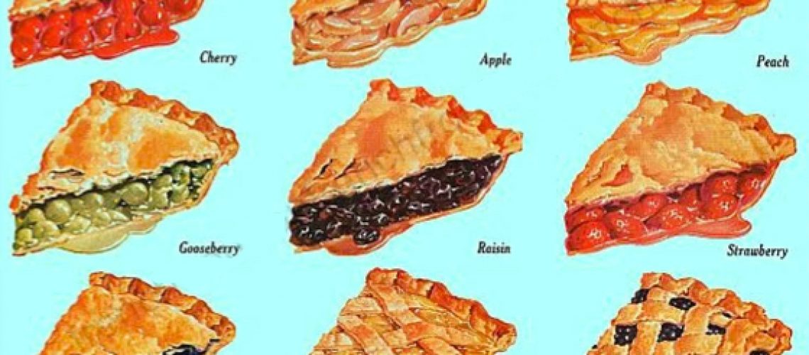Shows several flavors of pie